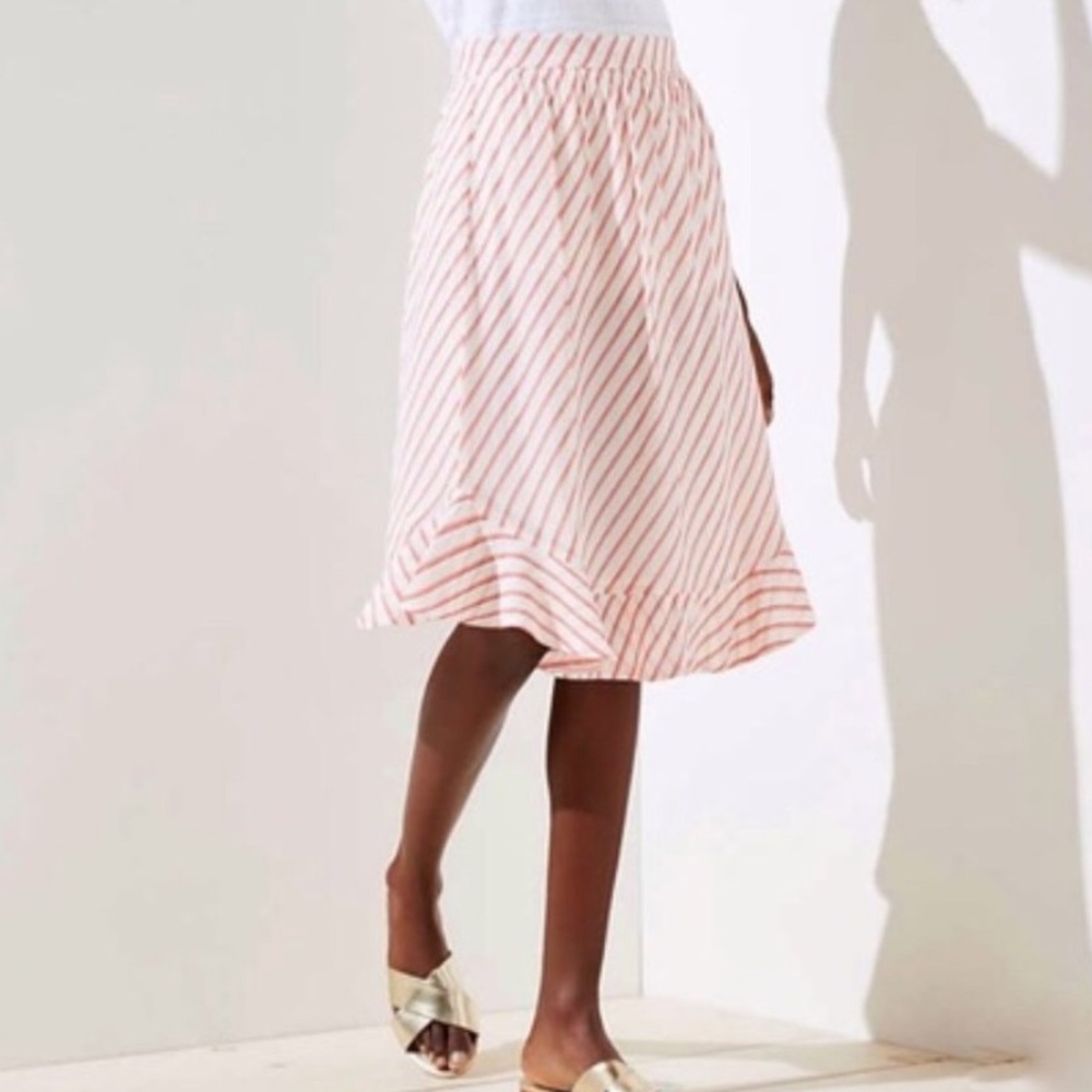 Ann Taylor LOFT Barbiecore Pink White Striped Ruffle Skirt 4 - Picture 14 of 14